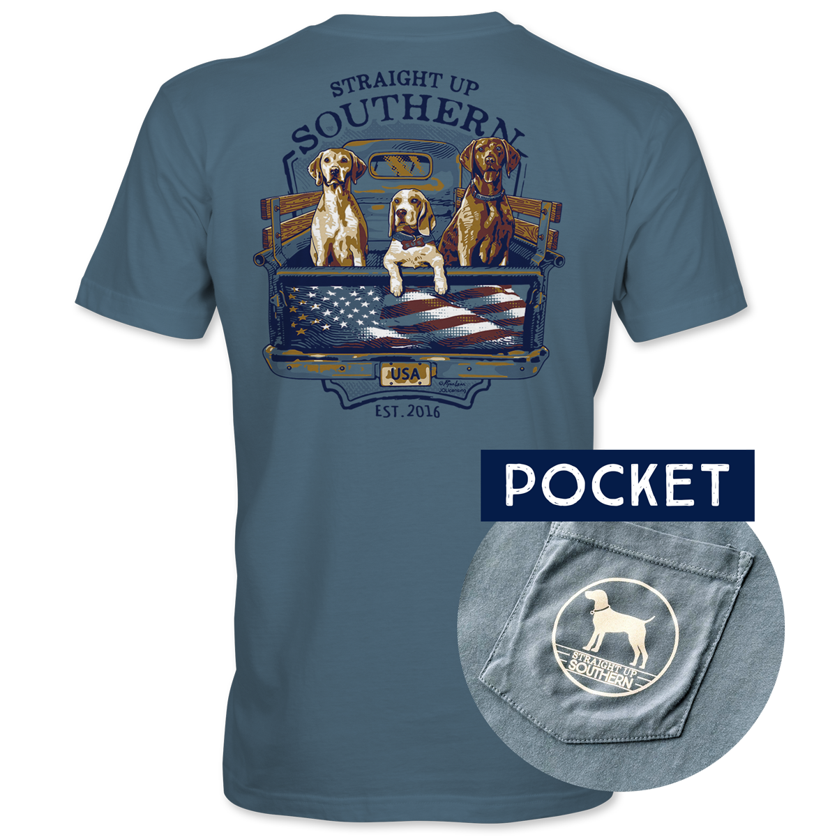 USA Truck Dogs POCKET TEE Straight Up Southern