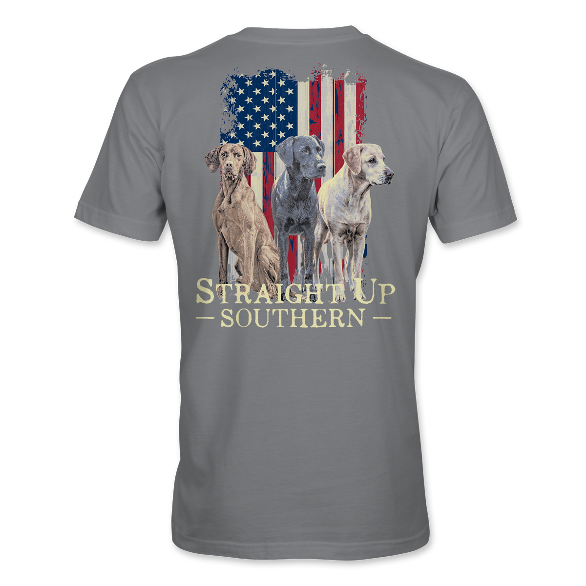 Three Dogs America - Trio of Labs and American Flag T-Shirt