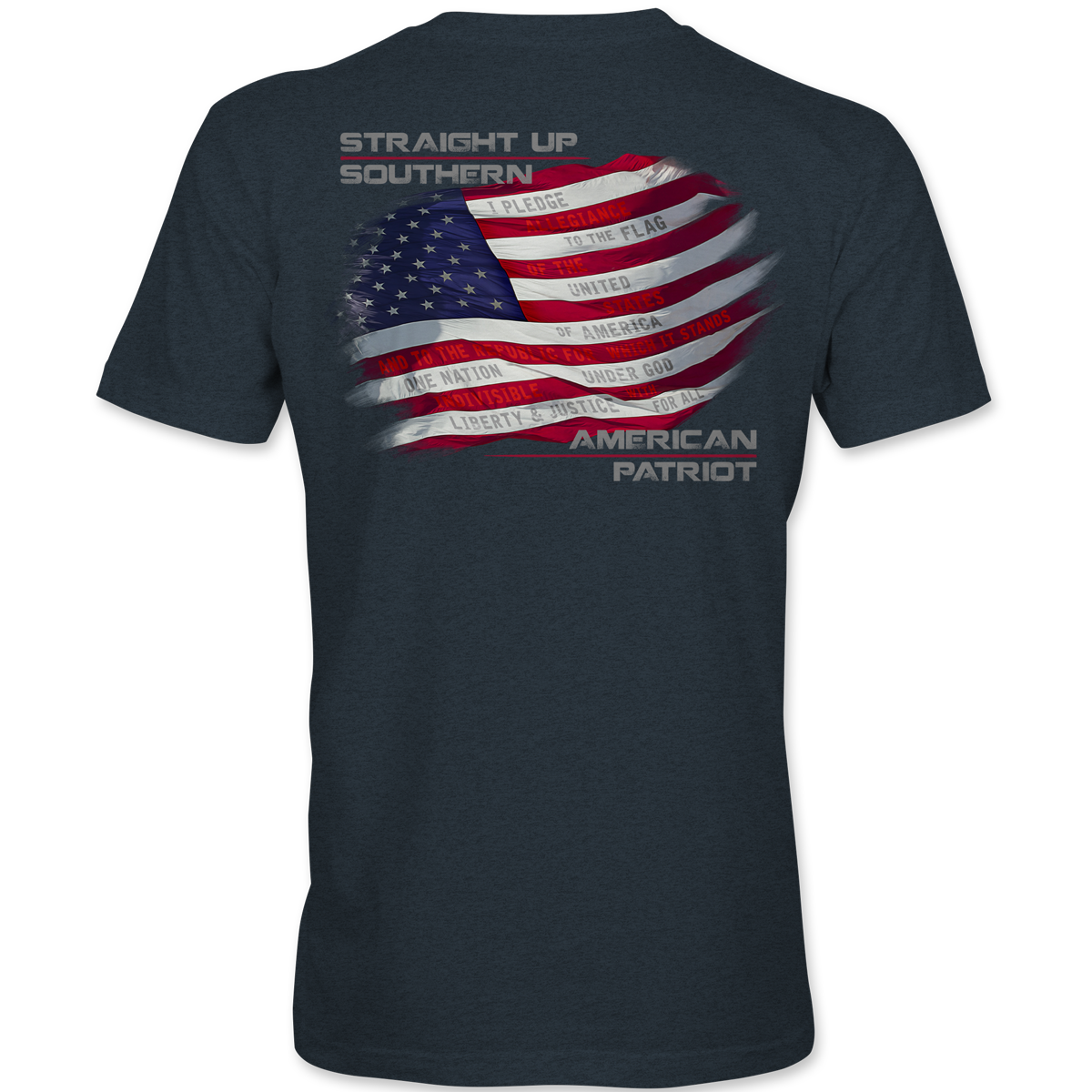 Pledge Flag - American Flag with the Pledge of Allegiance in the Stripes Tee - Heather Navy