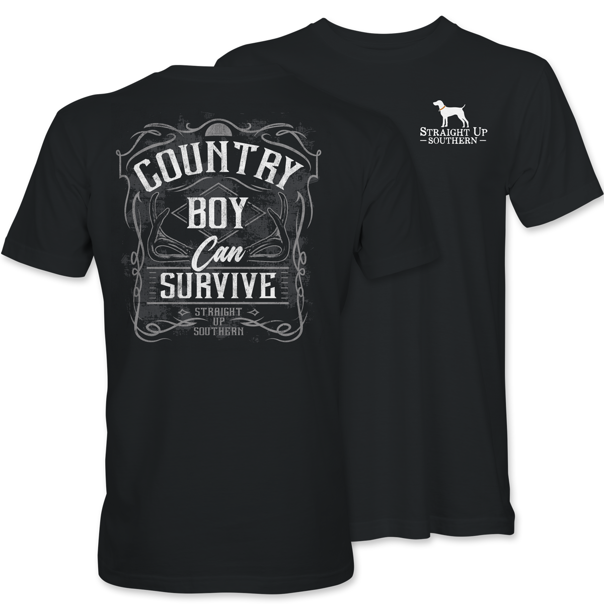 Straight Up Southern "Country Boy Can Survive" T-Shirt – Black