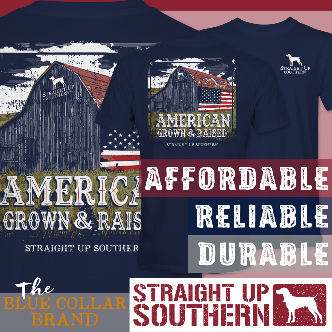American Grown Barn - Rustic Barn with American Flag T-Shirt - Navy