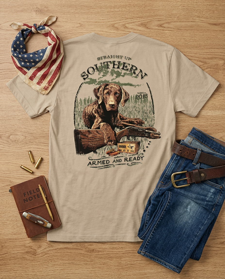 Southern Men's Hunting T-Shirt - Armed and Ready - Tan - Straight Up ...