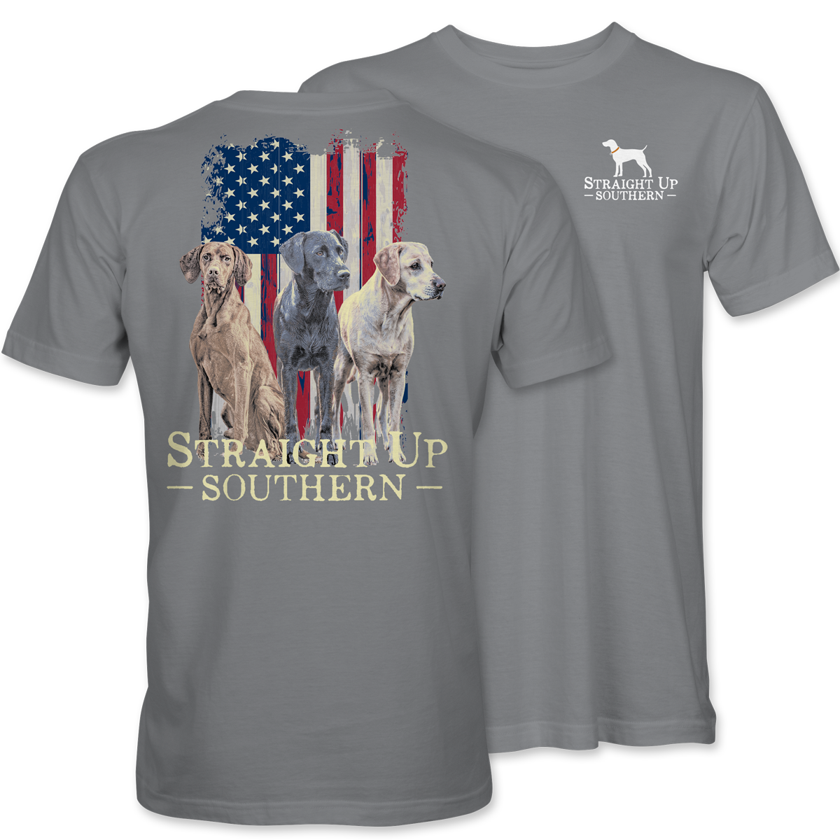 Three Dogs America - Trio of Labs and American Flag T-Shirt