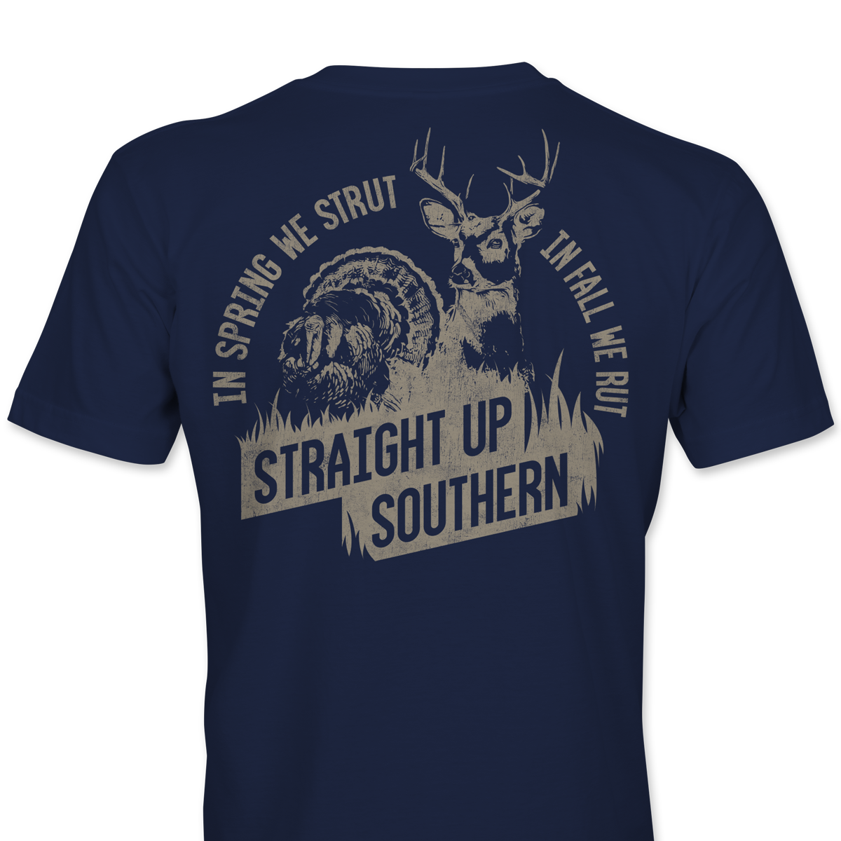 Strut and Rut - Turkey and Whitetail Buck Hunting T-Shirt - Navy