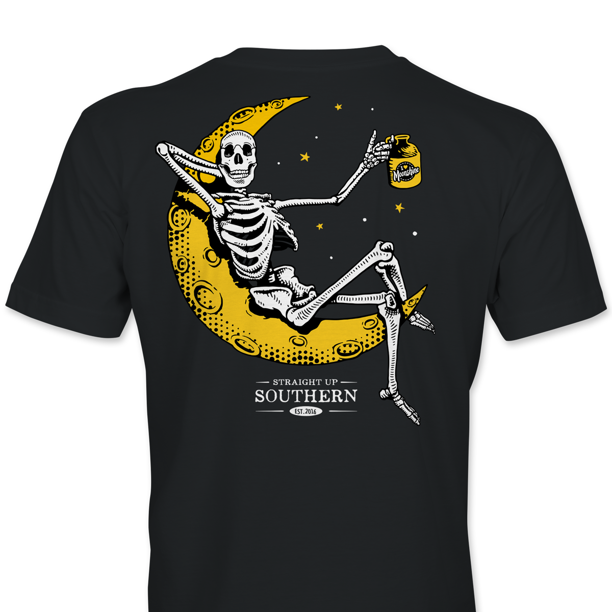 Moonshine Skeleton - Skeleton on the Moon with Jug of Moonshine Tee