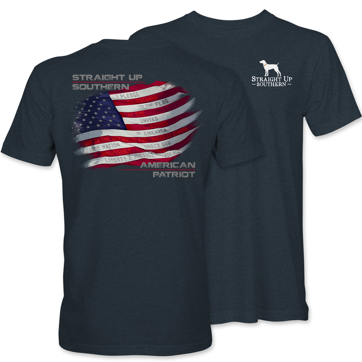 Pledge Flag - American Flag with the Pledge of Allegiance in the Stripes Tee - Heather Navy