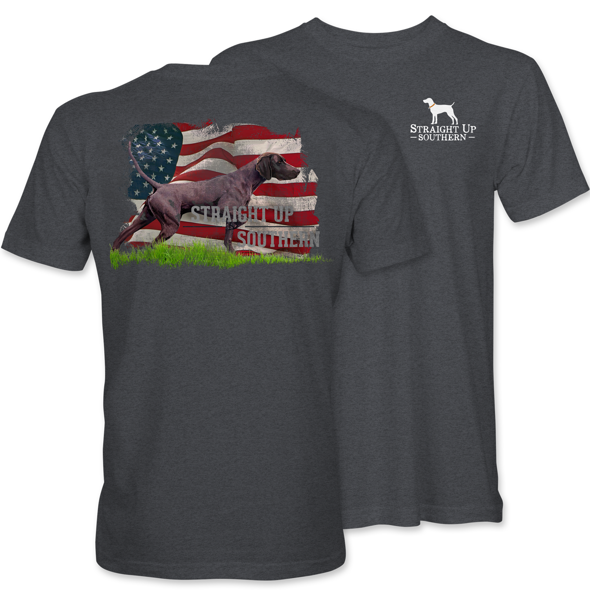 The Point - German Shorthaired Pointer with American Flag Background Tee